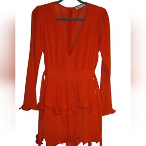 Forever Lovely Plunging Neck Line Ruffle Dress